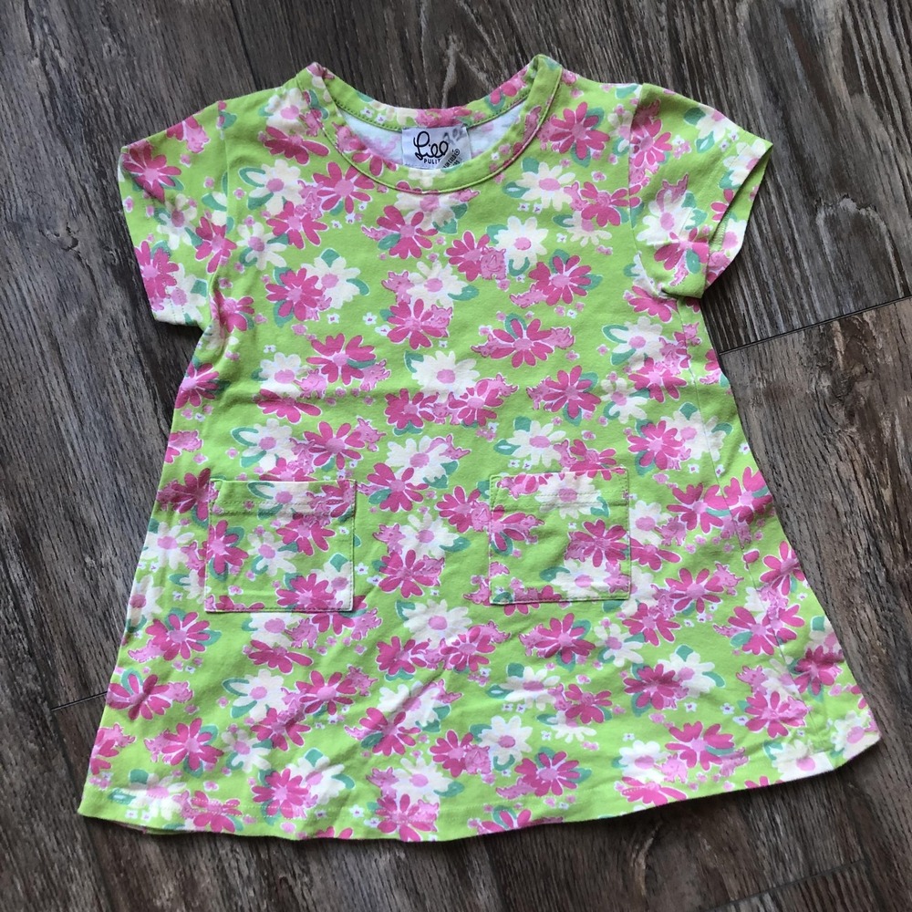 Lilly Pulitzer T-Shirt Dress Girls 4T Green Floral Jersey Pockets Short